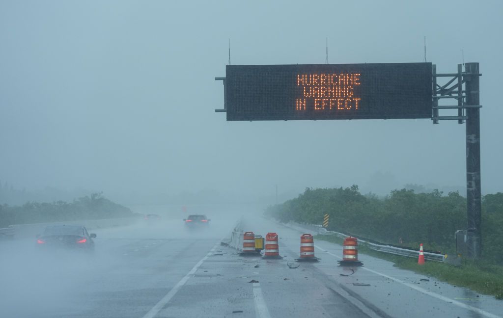 A view of a sign as Hurricane Milton bears down on the Gulf Coast in Sarasota, Florida, United States on October 9, 2024.