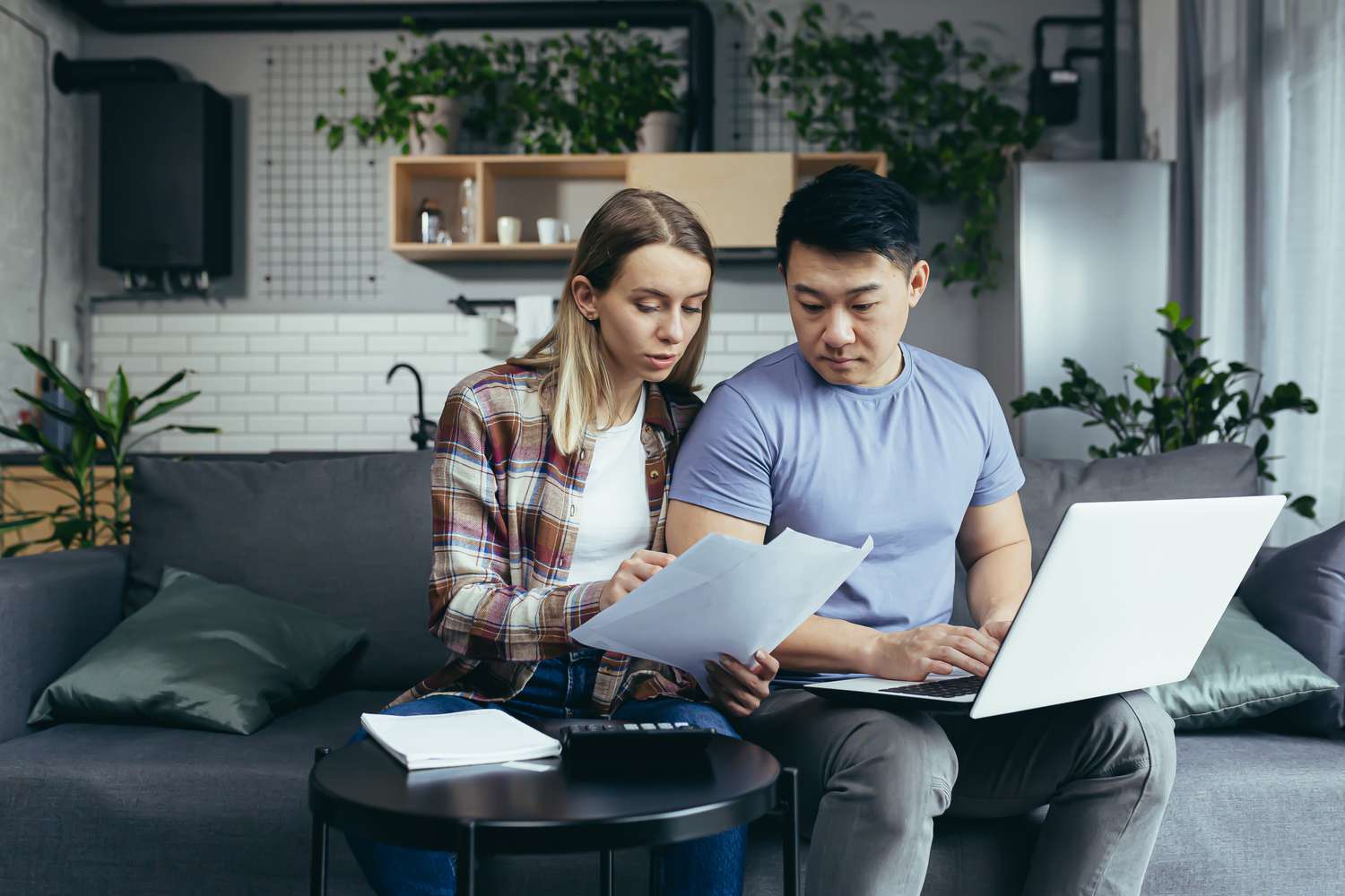 Couple paying bills