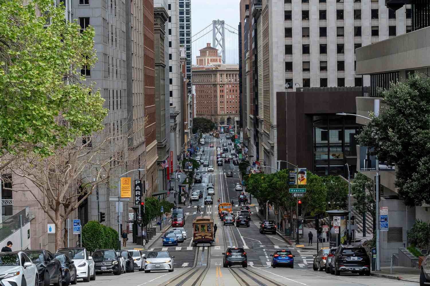 he Oakland-San Francisco Bay Bridge past California Street in San Francisco, California, US, on Thursday, March 27, 2025.