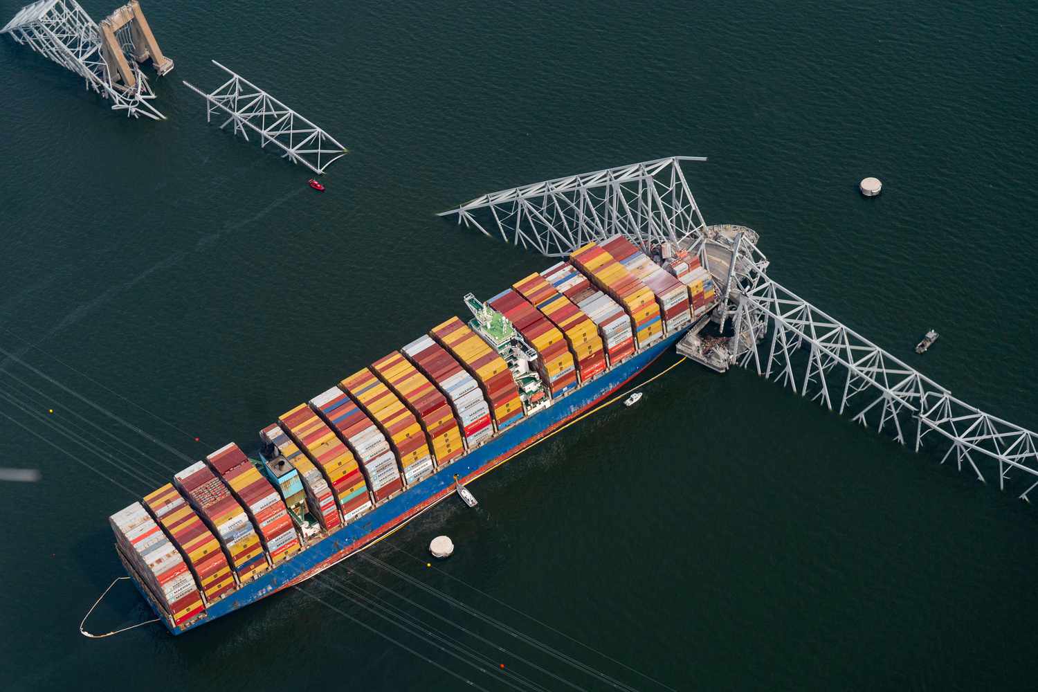 The Dali container vessel after striking the Francis Scott Key Bridge that collapsed into the Patapsco River in Baltimore, Maryland, US, on Tuesday, March 26, 2024.
