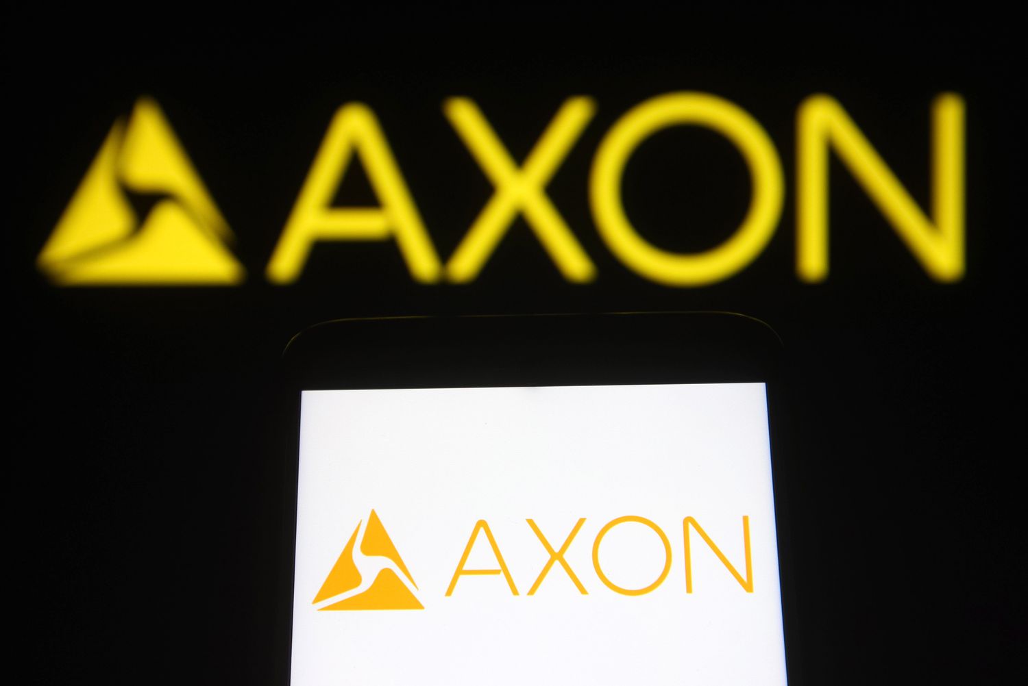 The Axon Enterprise logo seen on a PC screen. 