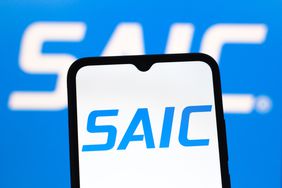 The SAIC logo is seen displayed on a smartphone screen.