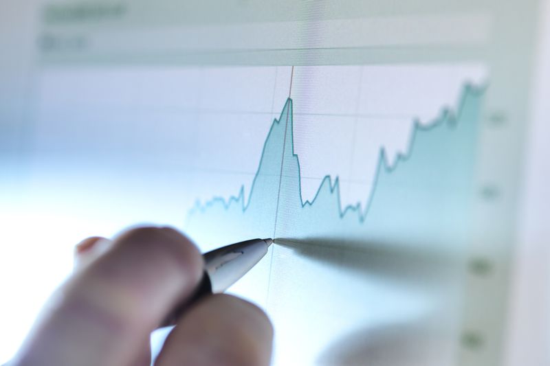 Hand of a Stock Broker Analyzing Line Graph on Computer Screen
