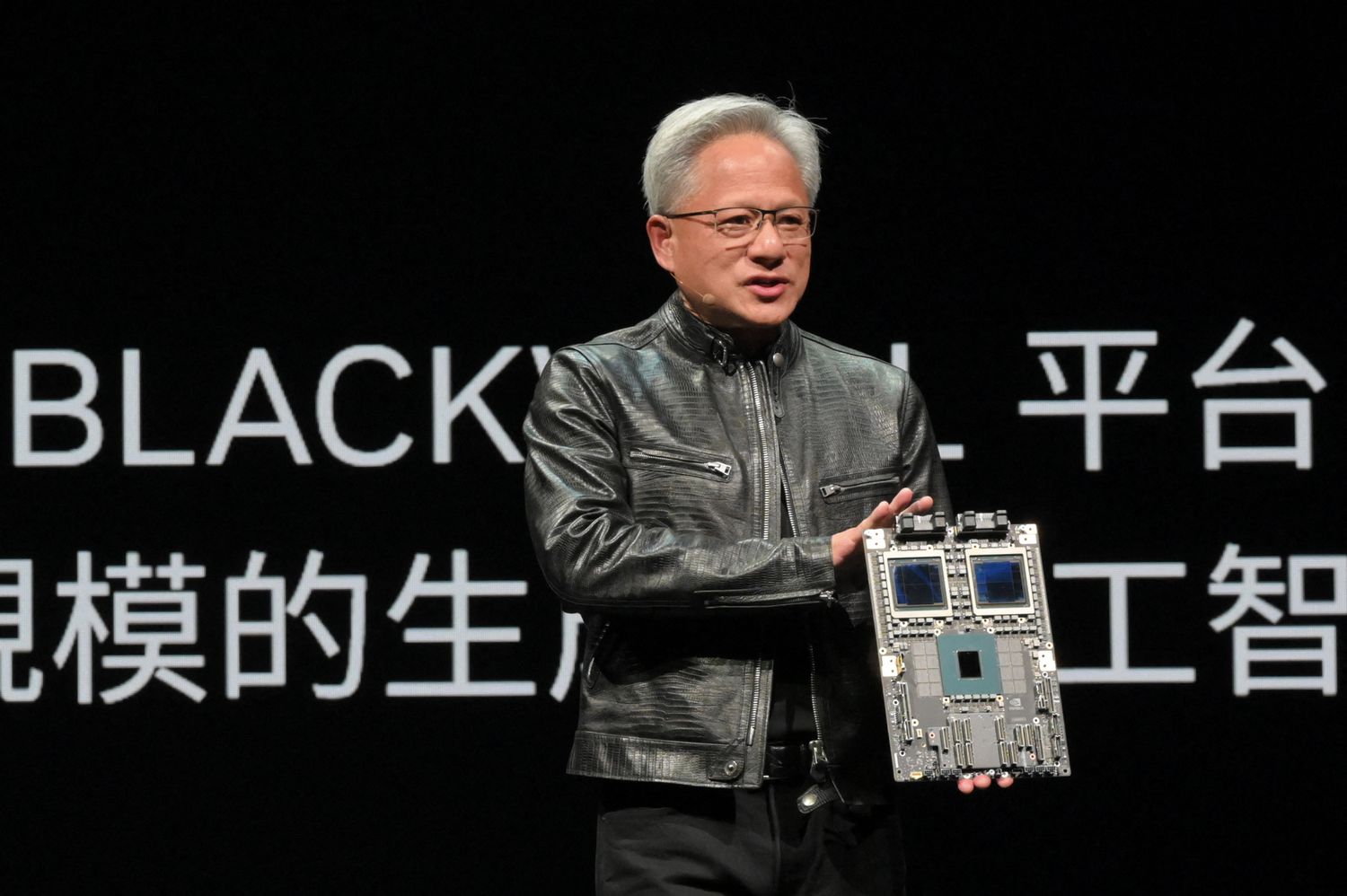 Nvidia's CEO Jensen Huang delivers his keystone speech ahead of Computex 2024 in Taipei on June 2, 2024.