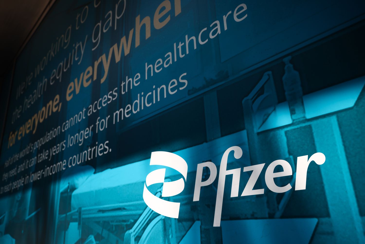 Pfizer logo is seen on Pfizer World Headquarters in New York on July 6, 2024