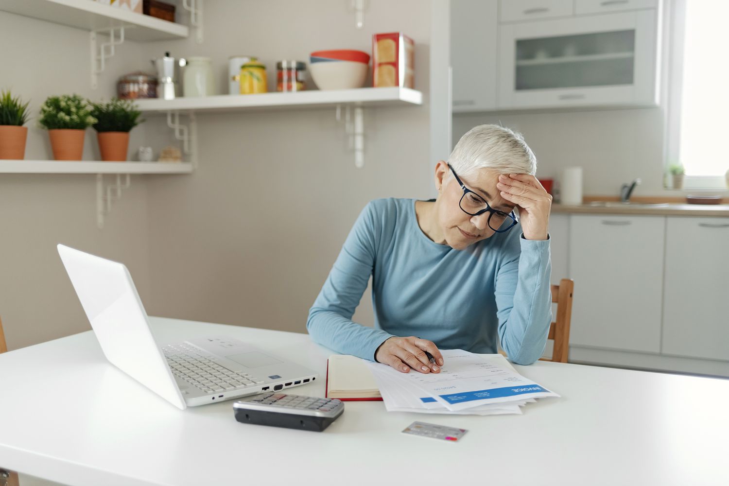 Woman makes serious financial and banking decisions