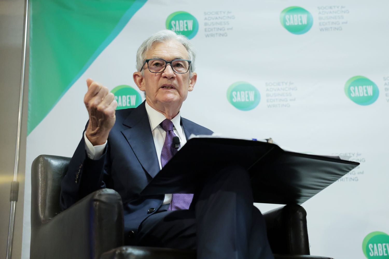 Federal Reserve Chairman Jerome Powell speaks during a Society for Advancing Business Editing and Writing (SABEW) Annual Conference on April 04, 2025 in Arlington, Virginia.