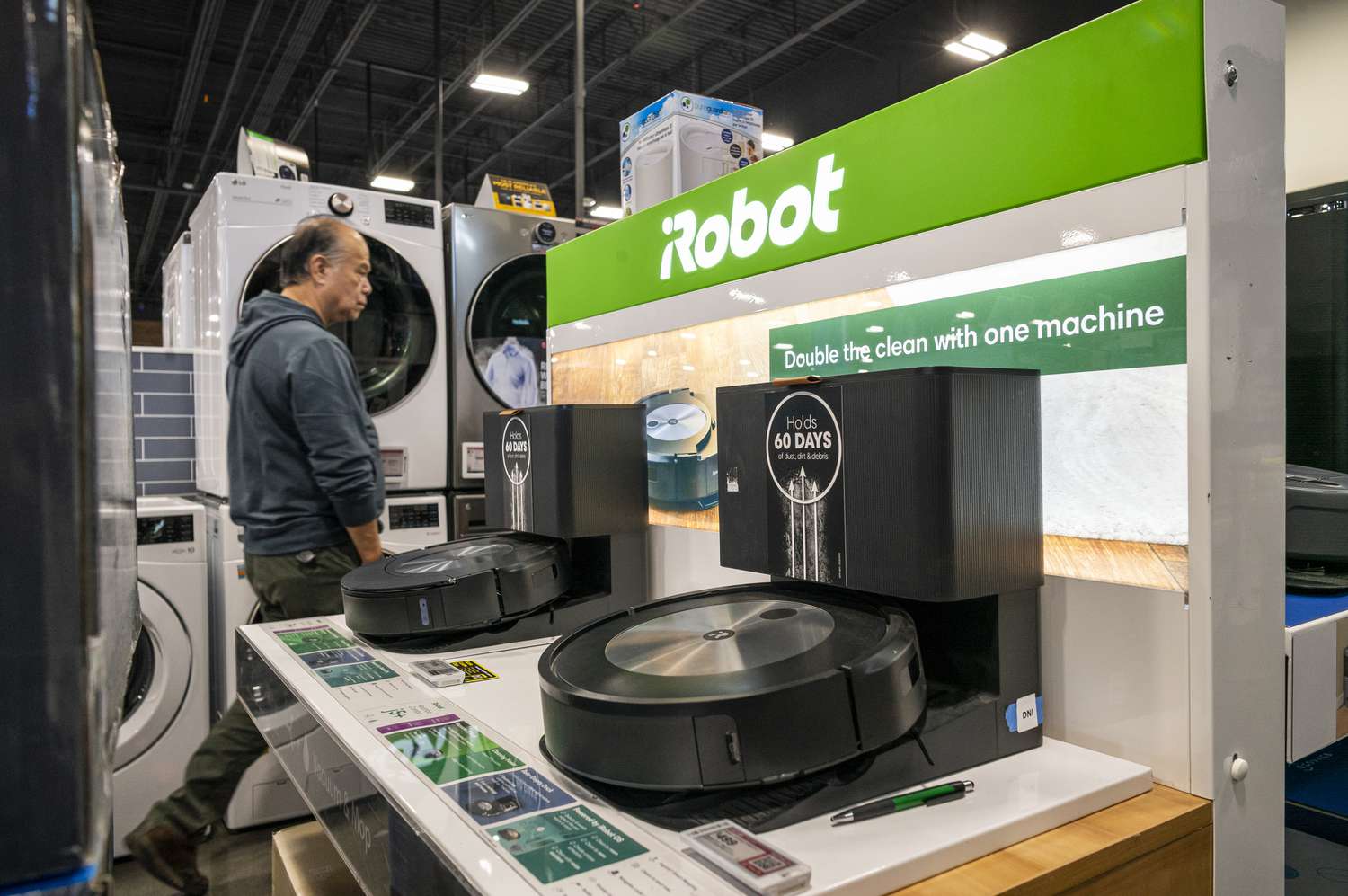 An iRobot Roomba vacuum inside a Best Buy store on Black Friday in Union City, California