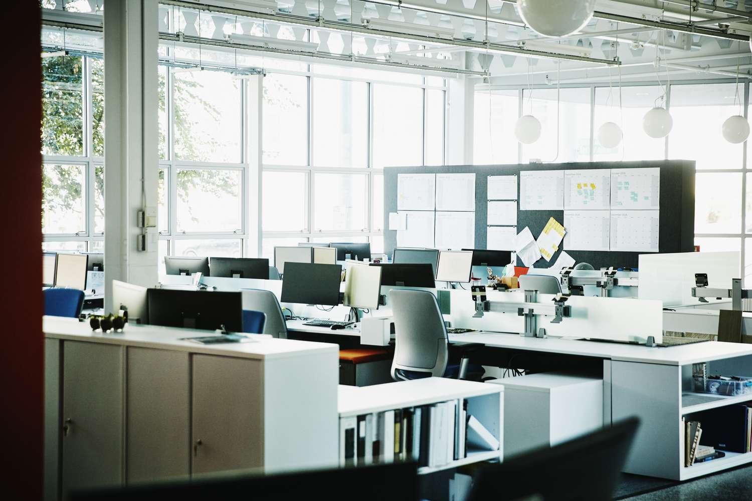 Workstations in empty an office.