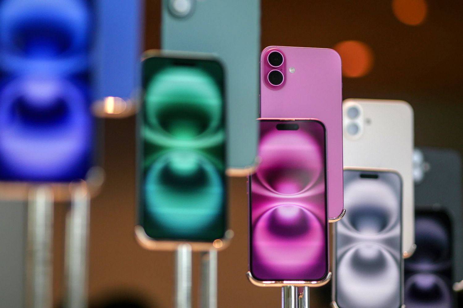 Apple iPhone 16 smartphones on display at the Apple Inc. BKC store in Mumbai, India, on Sept. 20, 2024