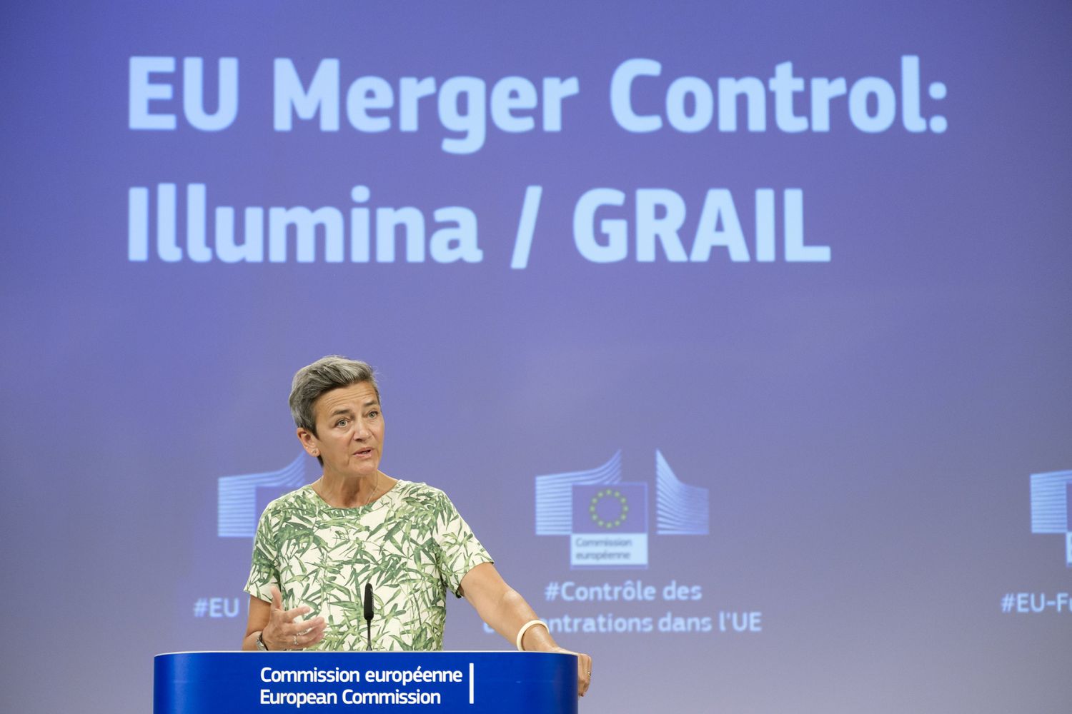 Margrethe Vestager, executive vice president of the European Commission for a Europe Fit for the Digital Age talking about prohibiting the Illumina-GRAIL merger in September 2022