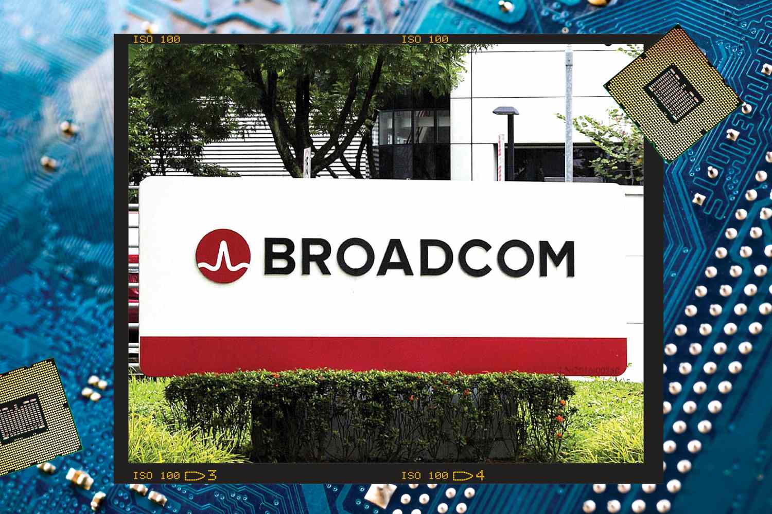 A photo illustration incorporating the Broadcom logo. 