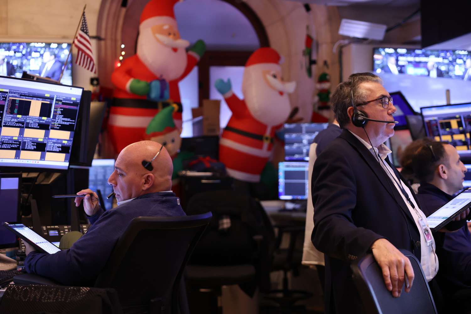 Traders work on the floor of the New York Stock Exchange 