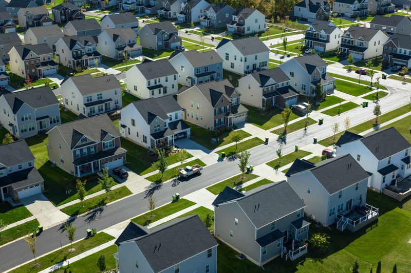 Aerial view of a neighborhood