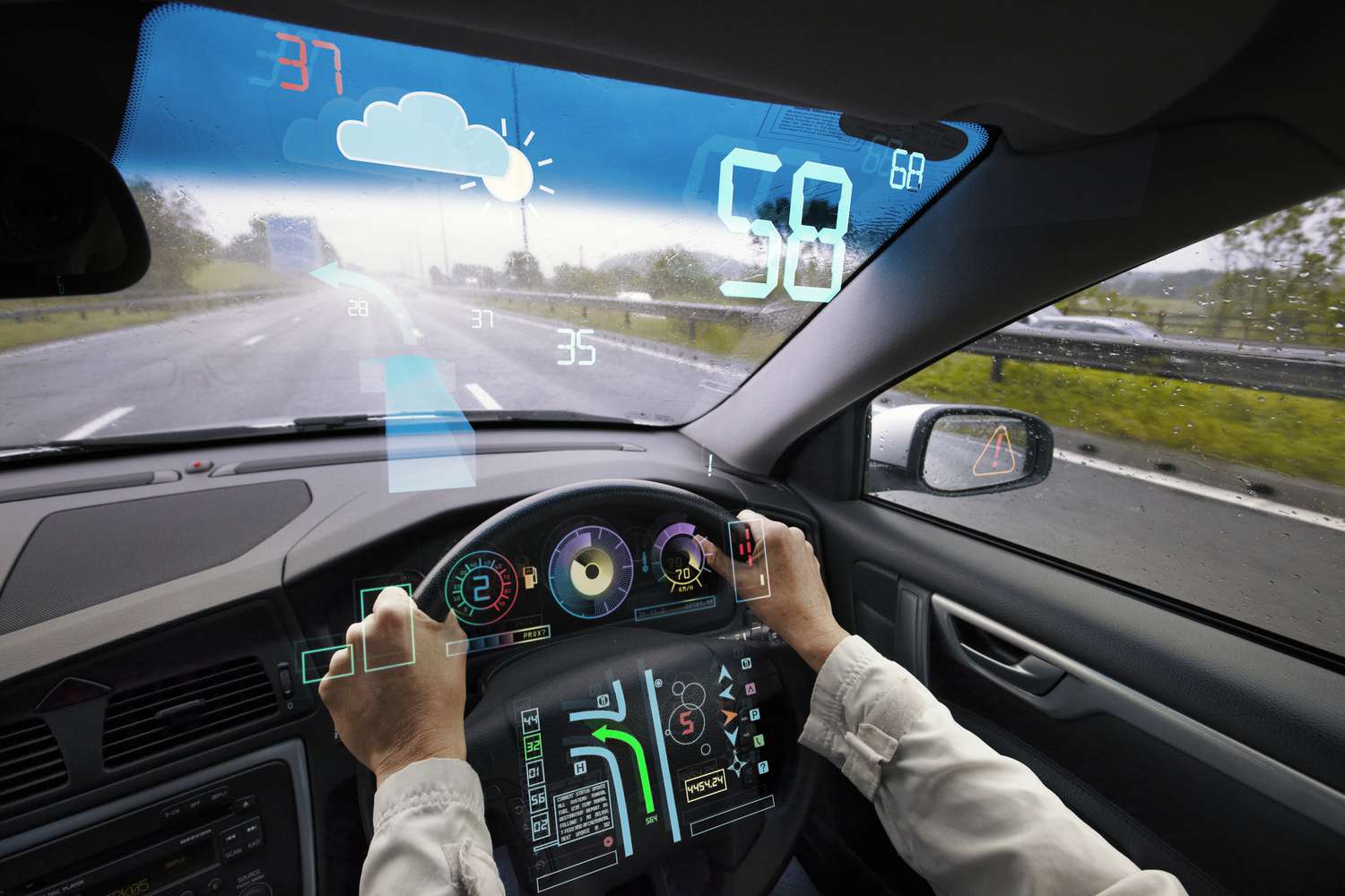 A car of the future with an augmented reality display of traffic information