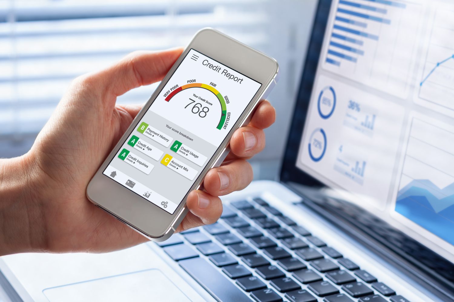 A person getting a free credit report on mobile phone. 