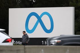 Sign in front of Meta headquarters in Menlo Park, California. 