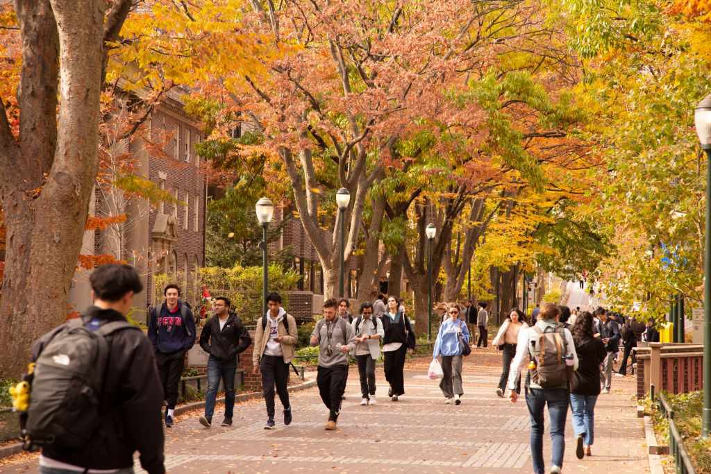 Locust Walk with students in fall, University of Pennsylvania, University City area, Philadelphia, PA, USA. 