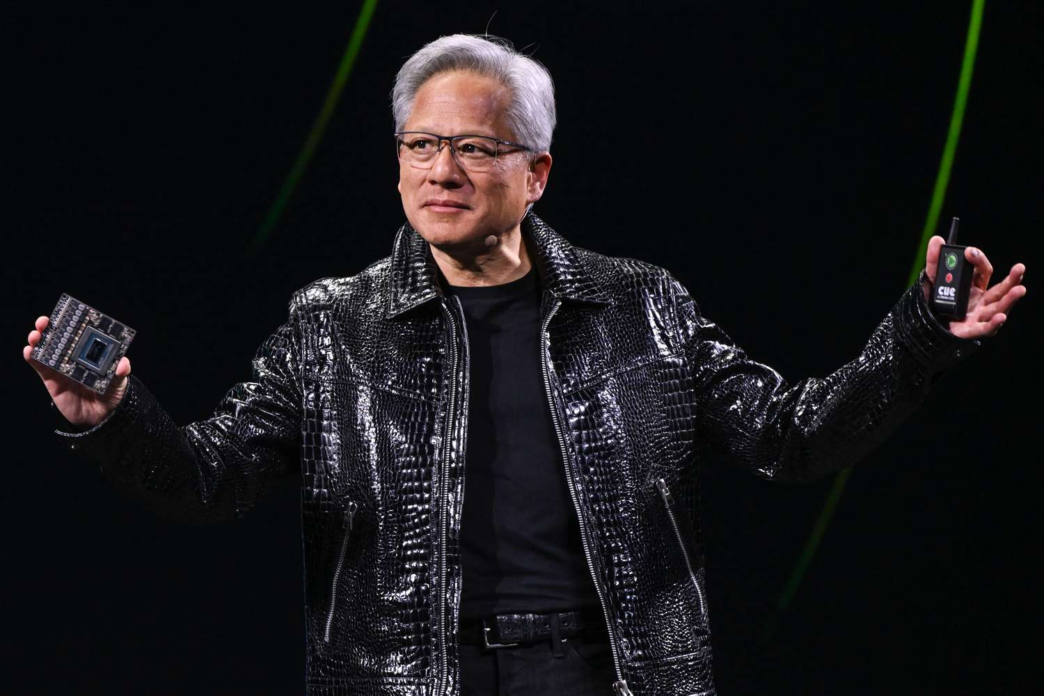 Nvidia CEO Jensen Huang addresses participants at the keynote of CES 2025 in Las Vegas, Nevada, on January 6, 2025.