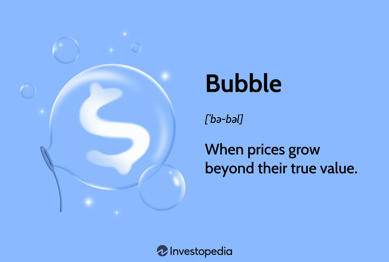 Bubble: When prices grow beyond their true value.