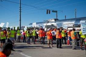 Workers picket outside of the Port of Savannah in Savannah, Georgia, on Oct. 3, 2024
