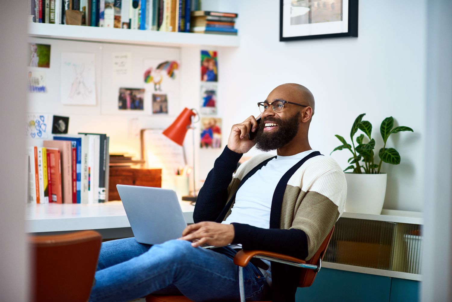 Man on the phone at home