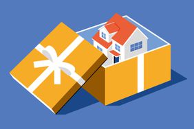 An open gift box revealing a house inside, representing gifting real estate or other financial assets.
