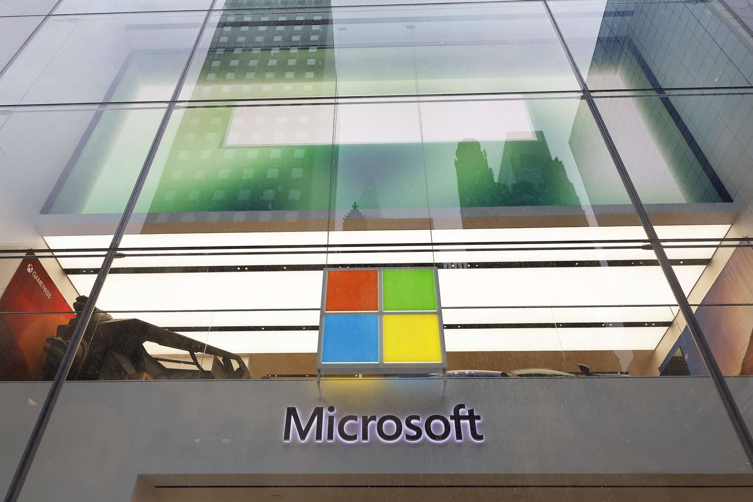 The Microsoft logo on a company store.