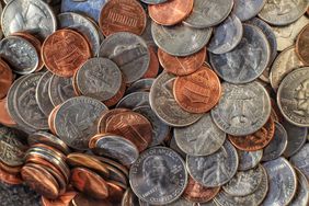 United States coins including quarters, dimes, nickels, and pennies