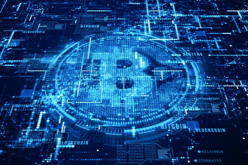 Blue holographic Bitcoin representation
