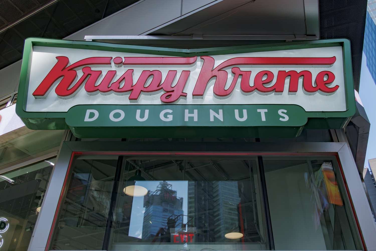 The entrance to a Krispy Kreme store in New York City. 