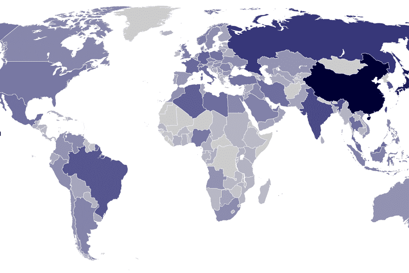World reserves of foreign exchange and gold in billions of US Dollars (March 2009)
