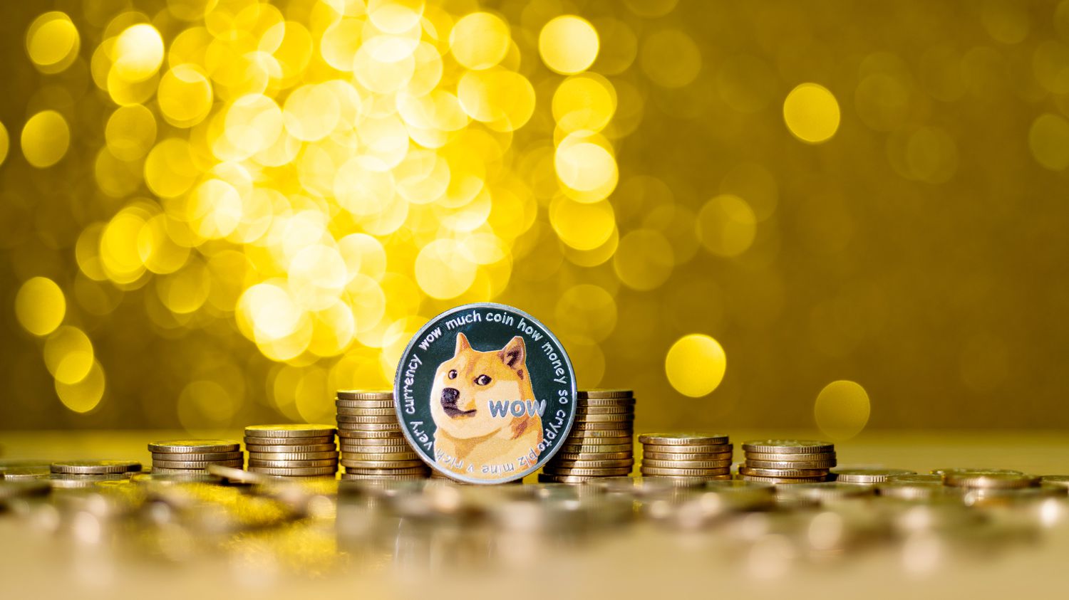 Image of Dogecoin in the center of other coins in the background