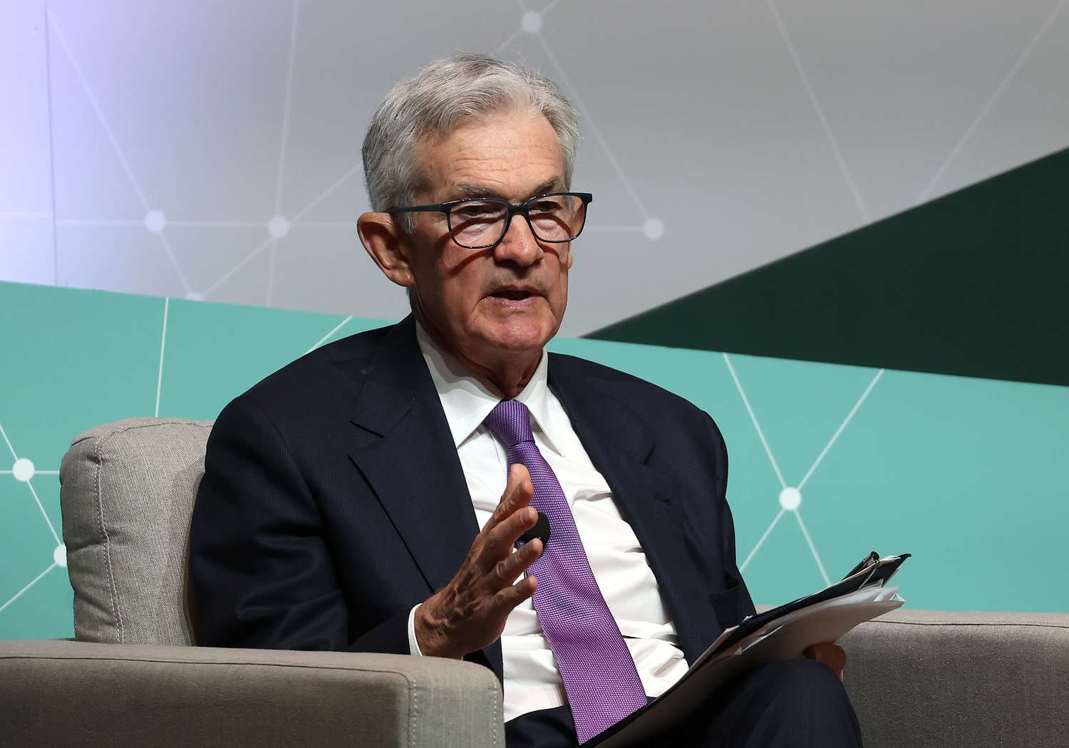 Federal Reserve Bank Chair Jerome Powell speaks during the Stanford Business, Government and Society Forum at Stanford University on April 03, 2024 in Stanford, California.