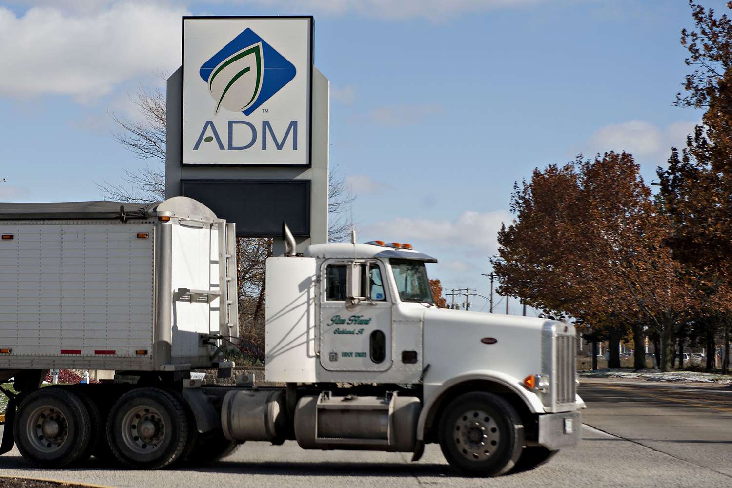 Truck leaving the Archer-Daniels-Midland Co. headquarters in Decatur, Illinois