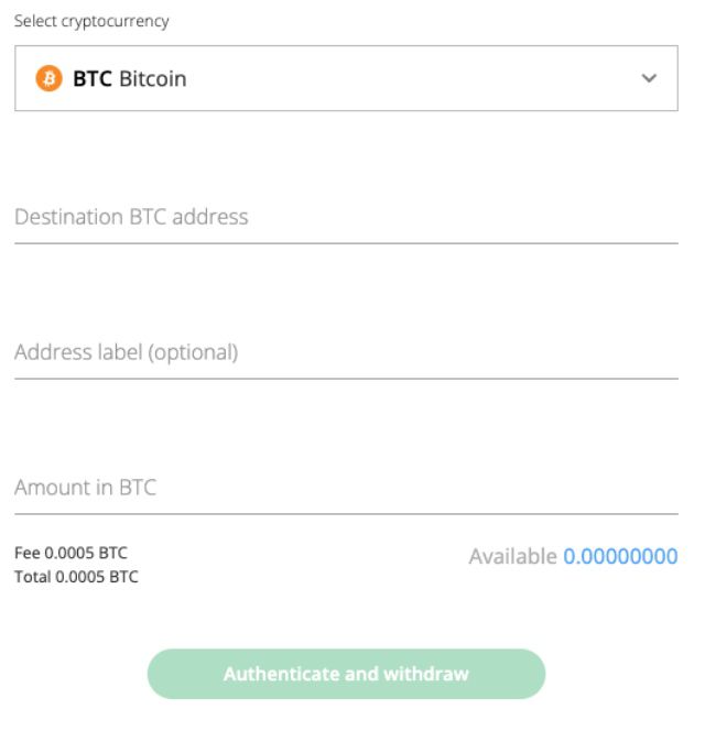 The cryptocurrency withdrawal form at Bitstamp