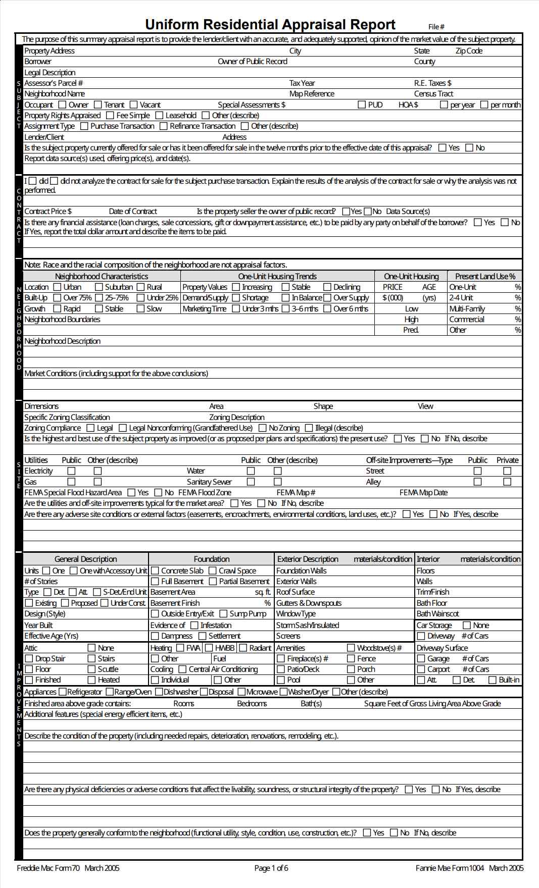 Unifform Appraisal report