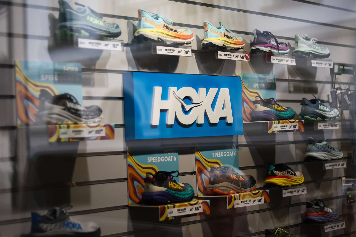 Hoka logo is seen in a store in Krakow, Poland.