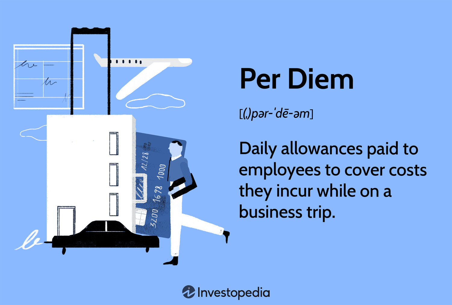 Per Diem: Daily allowances paid to employees to cover costs they incur while on a business trip.
