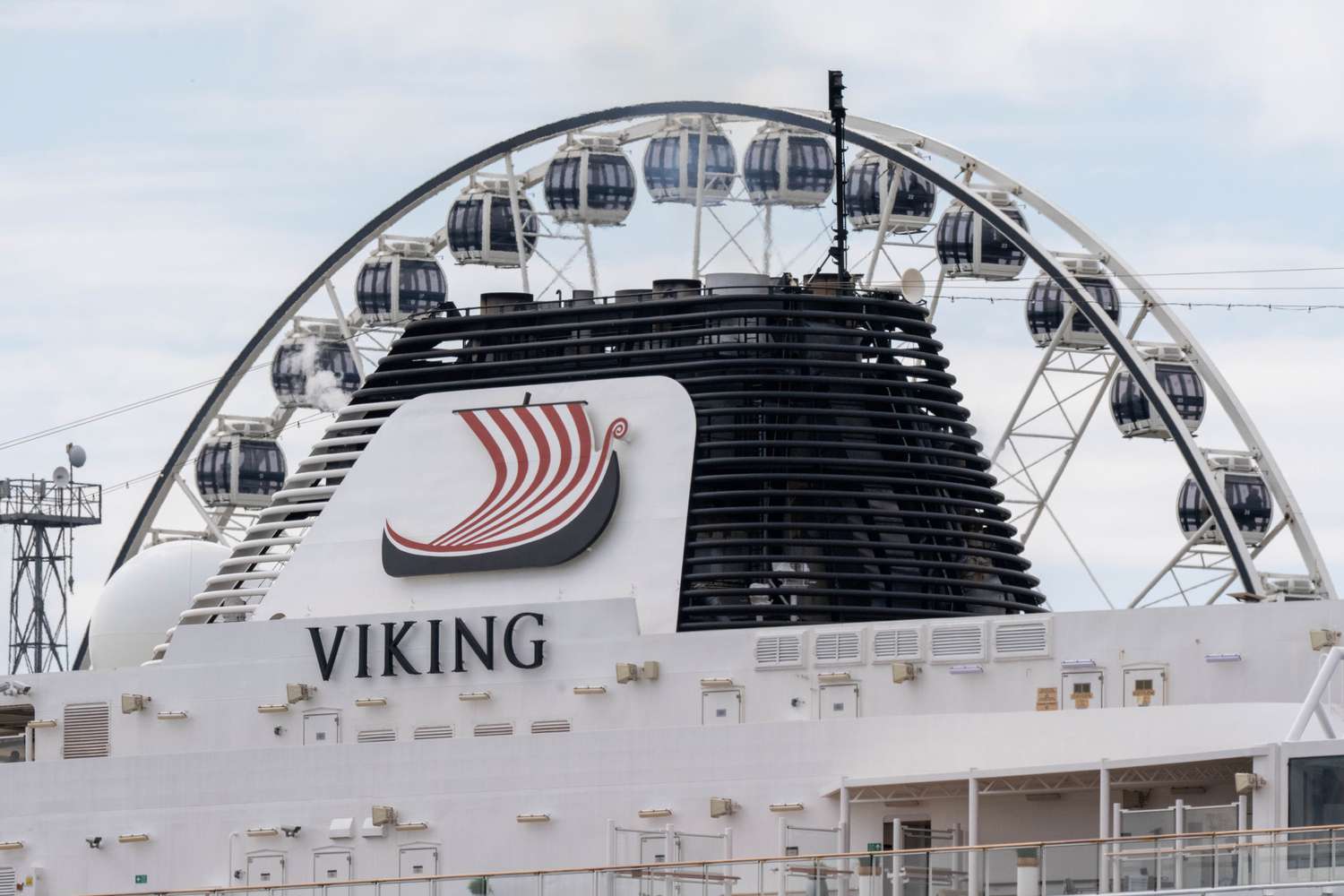 View of the funnel on the cruise ship "Viking Jupiter"
