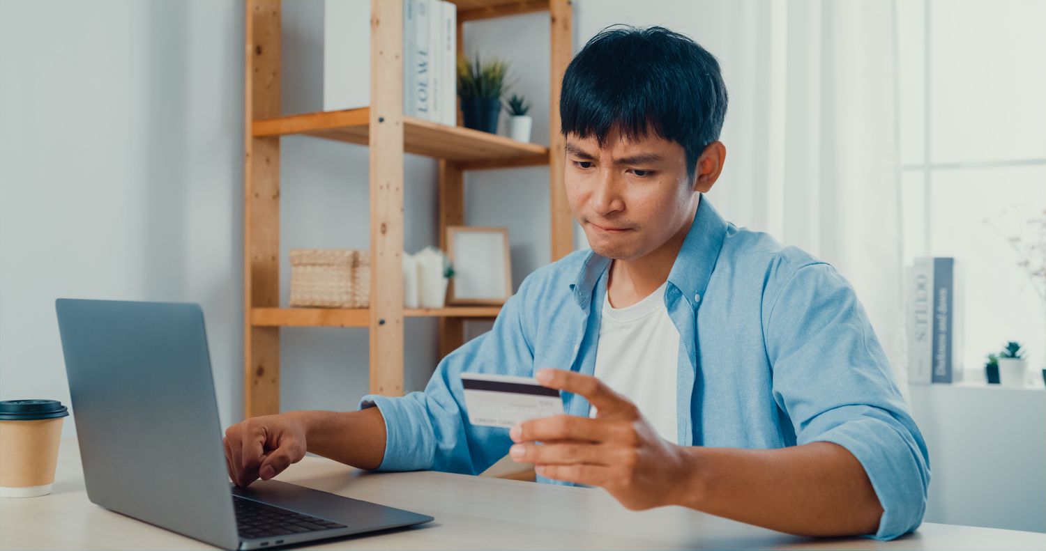 Young student gets frustrated due to student credit card application being rejected.