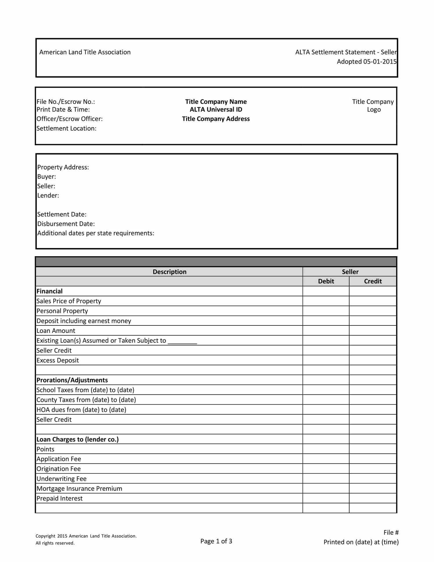 ALTA Seller Closing Statement