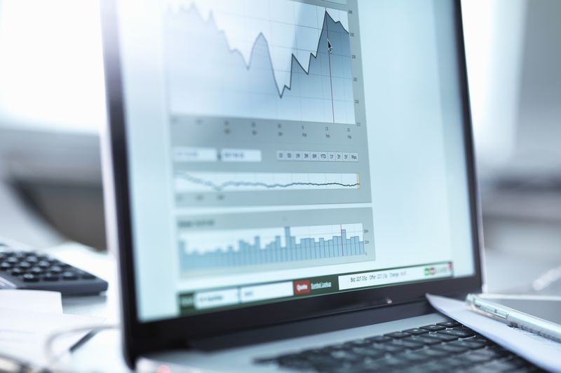 Share price data from investors portfolio on a laptop computer screen