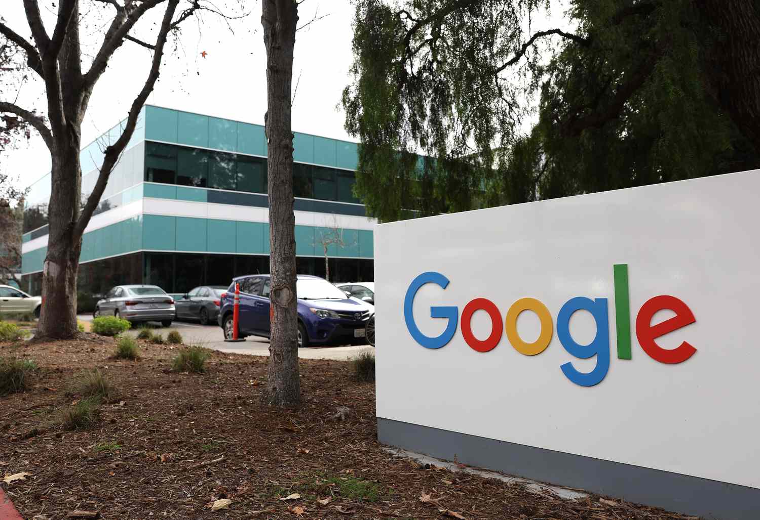 A Google sign sits outside one of the company's offices. 