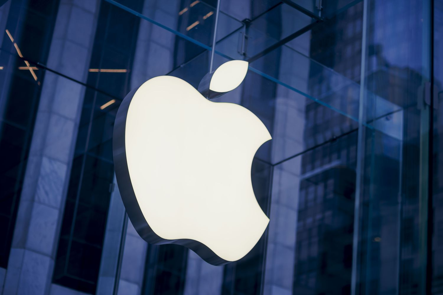 The Apple logo on display.