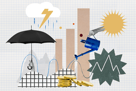 Photo and illustration composite representing the idea of factor investing, which includes protecting and feeding investments based on different market conditions. 