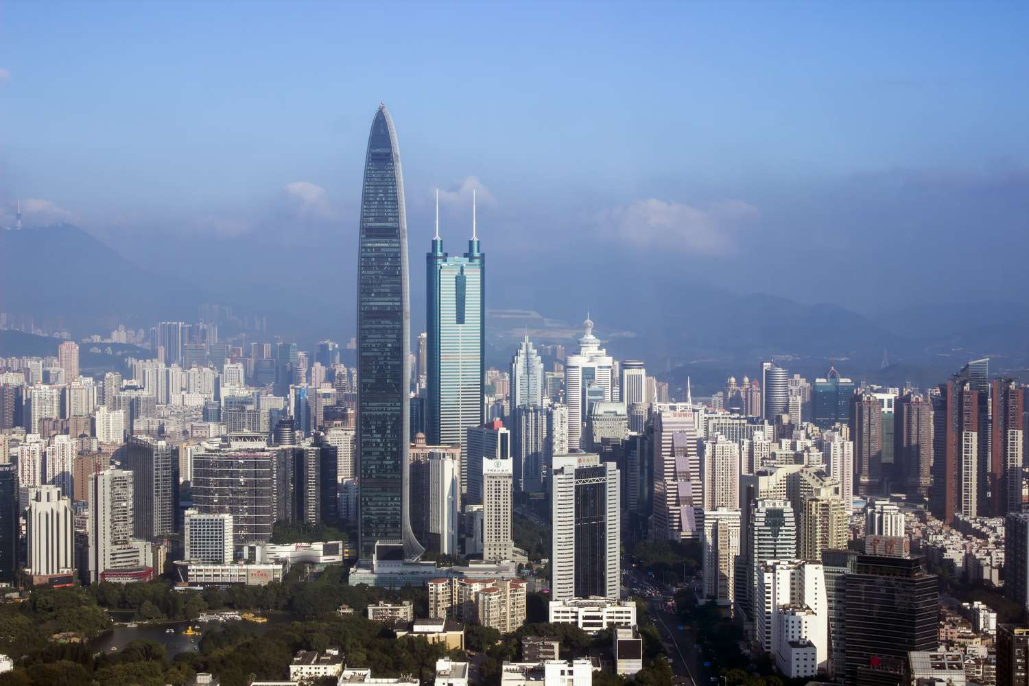An arial view of the skyline of the special economic zone, Shenzhen, China.