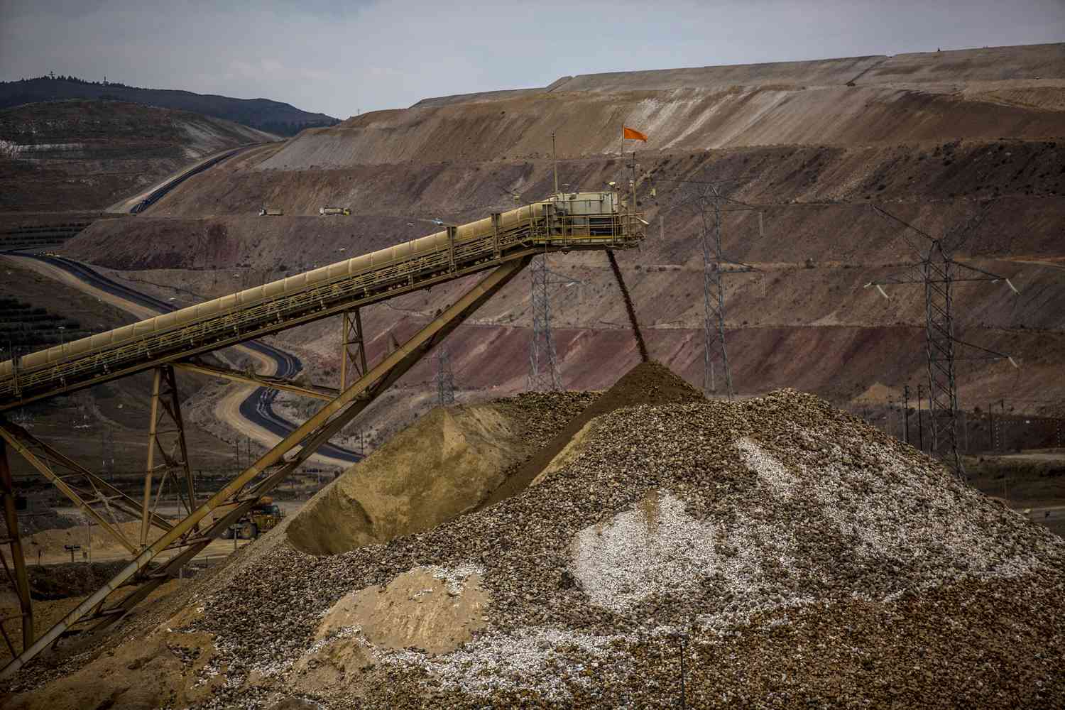 Crushed stones and mined soil of "high fineness" are deposited in a pile before being processed at the Yanacocha gold mine in Cajamarca, Peru, 