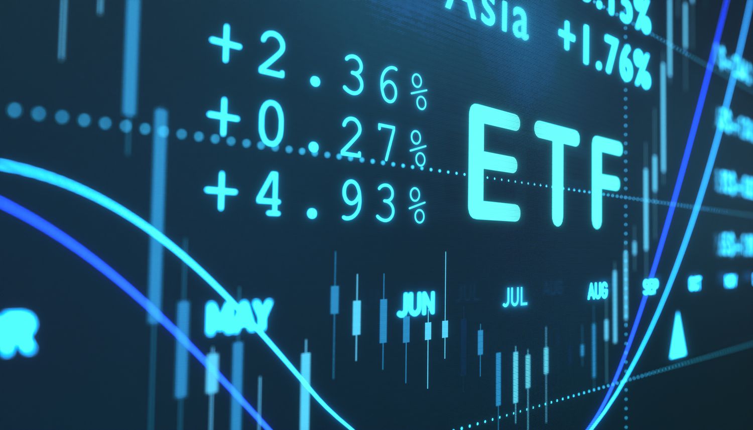 An illustration of market data and the term "ETF."