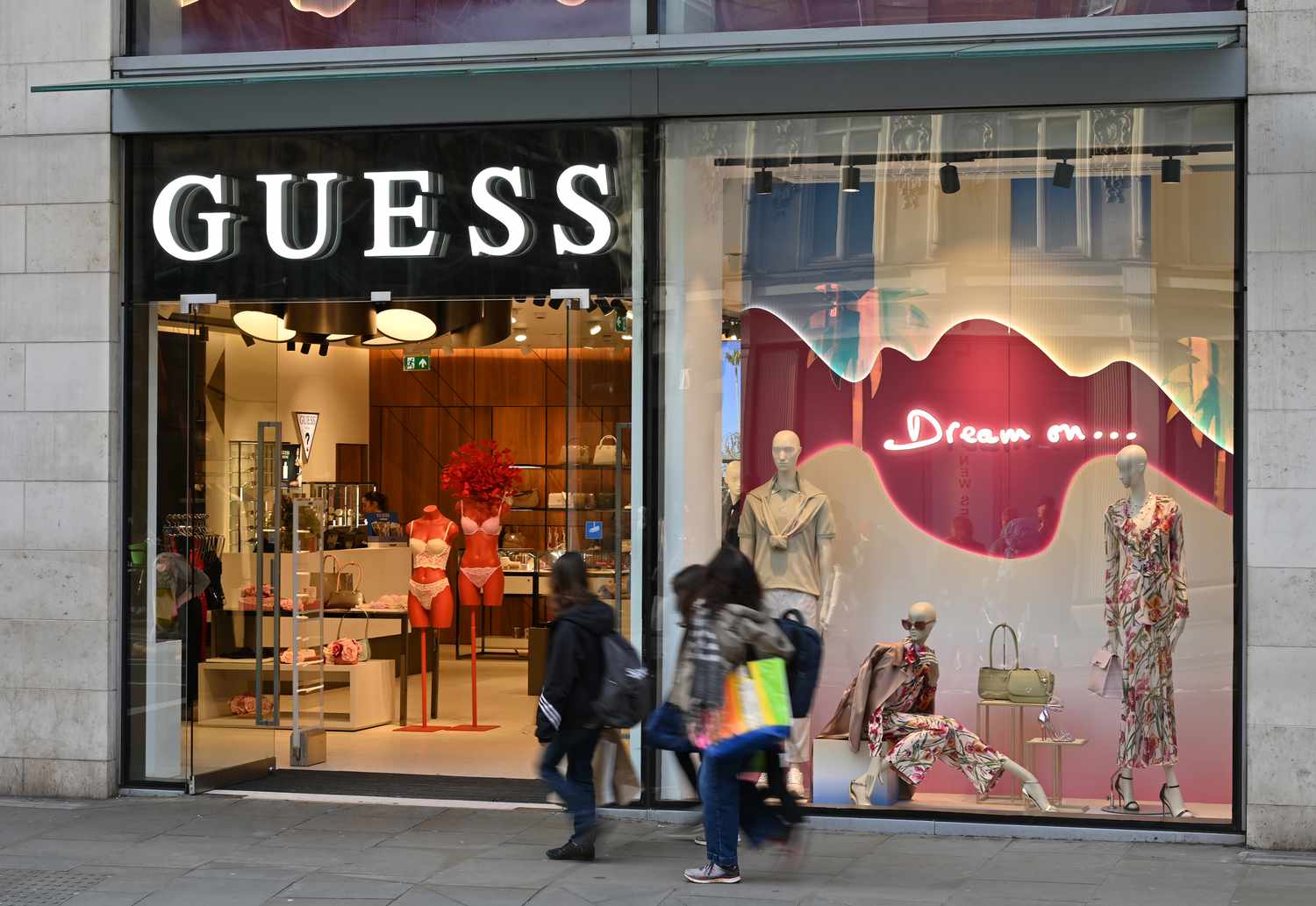 A general exterior view of a Guess fashion retail outlet store in London